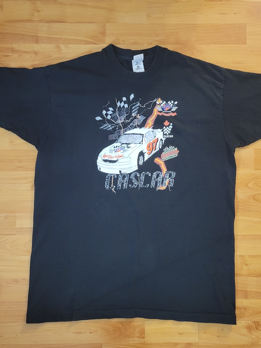 Vintage Nascar 97 Racing Cascar Retro Logo Fruity Heavy Cotton Black T‑Shirt 2XL
